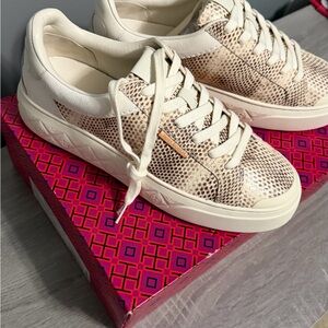 Tory Burch Women's Cream Snake-Print Leather Platform Sneakers